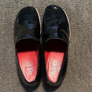 Franco Sarto Glossy Black Loafers with Red Interior